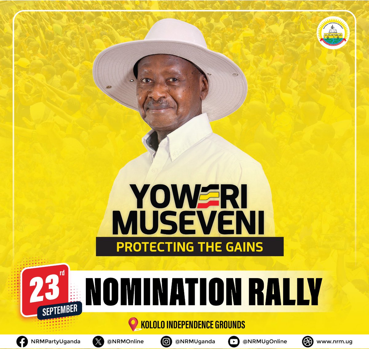 Njjerumedia's tweet photo. ๐ข Nominations Day! ๐ณ๏ธ
We proudly await to nominate H.E. President Yoweri Kaguta Museveni on the 23rd September 2025 to carry the NRM flag for 2026! ๐บ๐ฌ๐
Letโs stand together and secure Ugandaโs steady progress! โ
#NominationDay #ProtectingTheGains #SecuringYourFuture https://t.co/M4NbHW2pEC