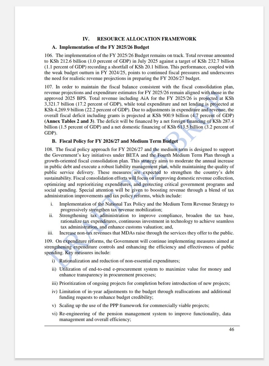 AmbokoJH's tweet image. The Draft Budget Review &amp;amp; Outlook Paper 2025 is out. 

National Treasury is inviting comments by Sep 25th. Too short a window in my view. 

What are we seeing here?

1. National Treasury is now setting the 2025/26 expenditure at Kes 4.269 trillion. The baseline budget had it at…