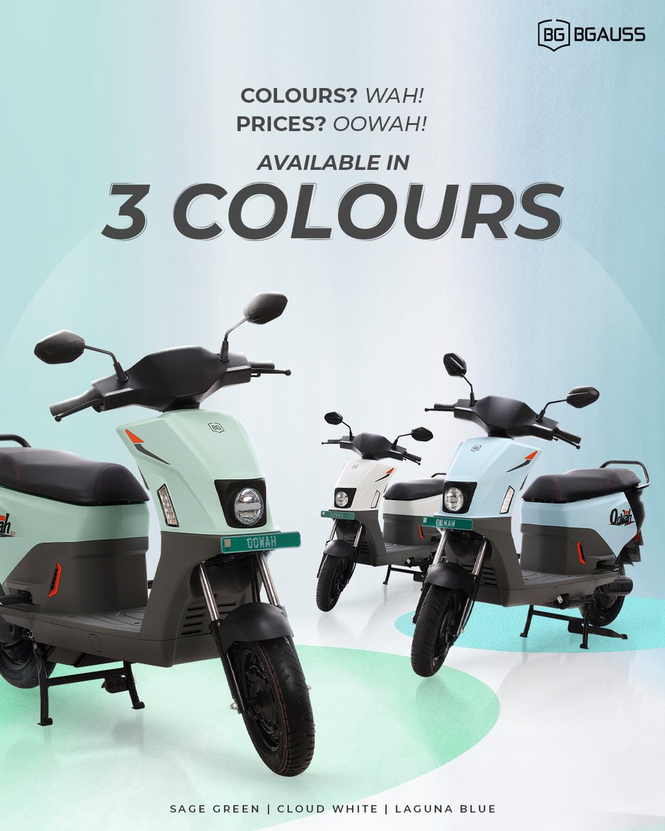 Who said electrifying comes at a price? Oowah starts at just ₹74,491/-.

Head to our website to book a test ride with the BG Oowah.

The Effective ex-showroom price starts at just ₹74,491/-. Visit your nearest showroom for the latest offers!!

#BGaussElectricScooters #EV