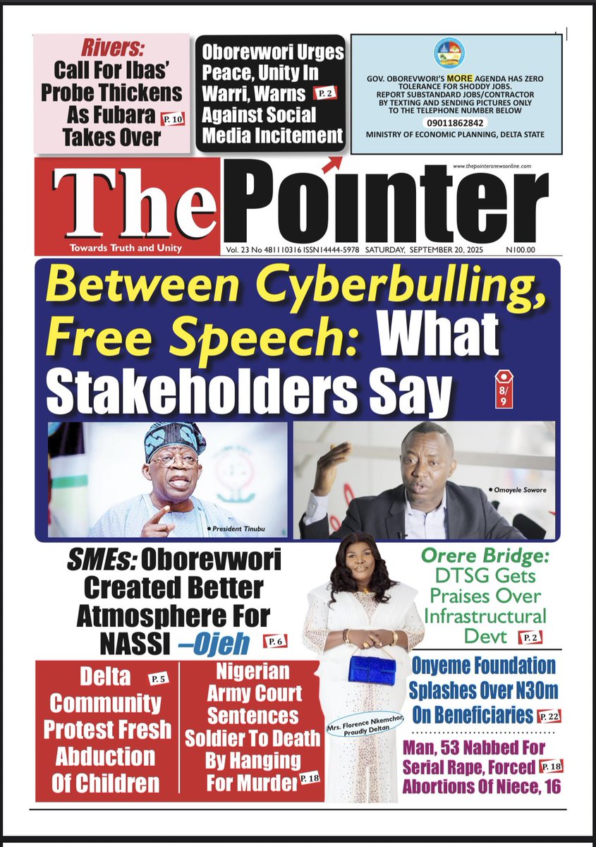 TheLegendng_'s tweet image. THE LEGEND:
🔥Btw Cyberbulling and Free Speech 
⚠️No more War with Wike.Fubara declares
#Thepointer @nigeriantribune @THISDAYLIVE @SimFaraKSC @GovWike @dew_diva1