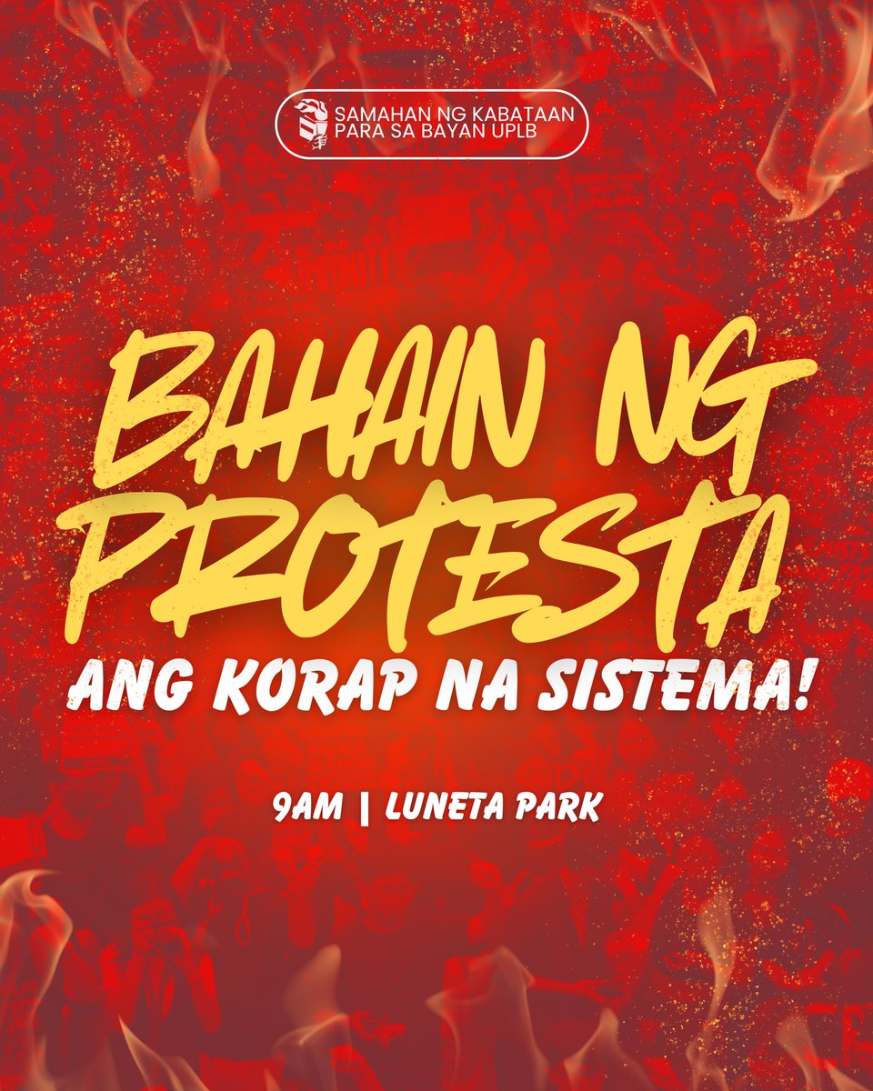 uplbsakbayan's tweet photo. 𝐏𝐀𝐍𝐀𝐇𝐎𝐍 𝐍𝐀 𝐍𝐆 𝐏𝐀𝐍𝐈𝐍𝐈𝐍𝐆𝐈𝐋🔥

𝐁𝐚𝐡𝐚 𝐬𝐚 𝐋𝐮𝐧𝐞𝐭𝐚: 𝐀𝐤𝐬𝐲𝐨𝐧 𝐧𝐚 𝐋𝐚𝐛𝐚𝐧 𝐬𝐚 𝐊𝐨𝐫𝐚𝐩𝐬𝐲𝐨𝐧
🗓 Setyembre 21, 2025
⌚️ 9 AM

Sama-sama tayong dumaluyong! 

#ML53
#NeverAgain
#KabataanKontraKorapsyon
#STYouthFight https://t.co/JXZul8CL5y