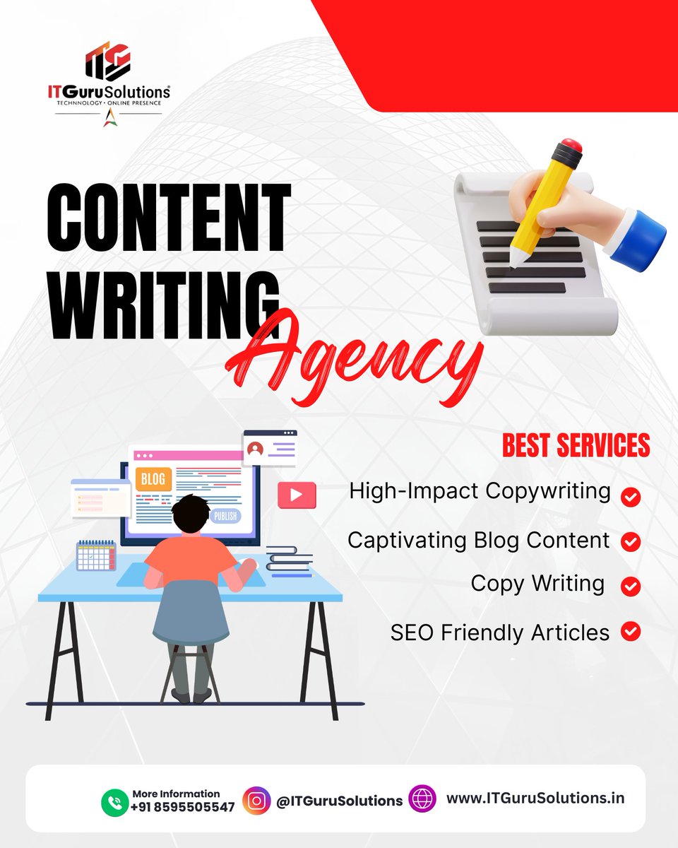 ITGuruSolution's tweet image. Strong words, stronger brands! ๐๏ธ
Our Content Writing Agency crafts SEO blogs, web copy & captions that engage + convert. ๐
๐ itgurusolutions.in | ๐ +91 8595505547
#ContentWriting #Copywriting #SEOContent #DigitalMarketing #ITGuruSolutions