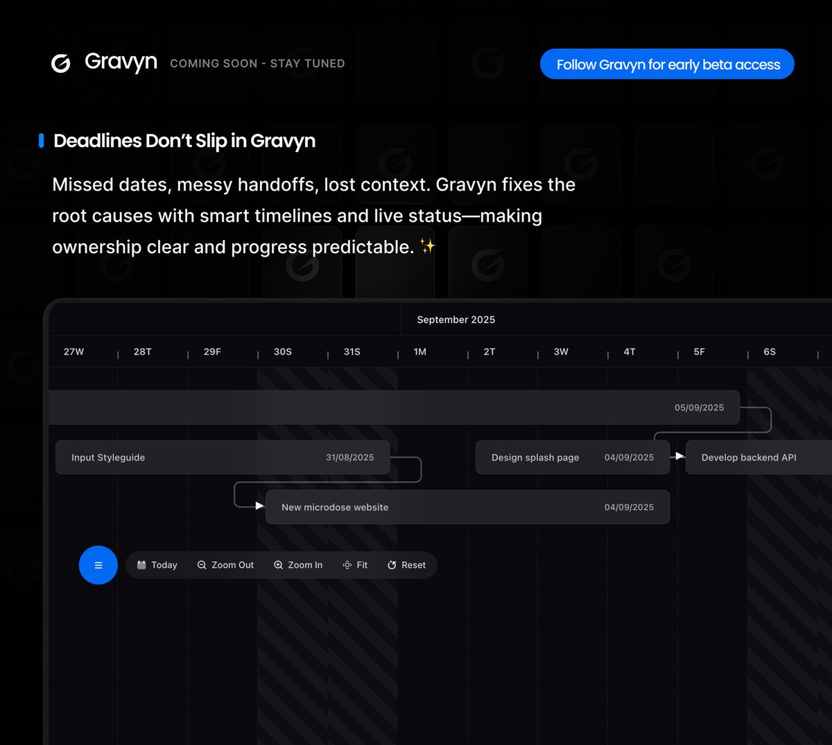 Gravynapp's tweet photo. Why do projects slip?
Missed deadlines, blurred ownership, scattered updates. Gravyn fixes it with smart timelines, clear dependencies, real‑time updates, and seamless collaboration. Project management, without the chaos.
#Gravyn #ProjectManagement #Teamwork #SaaS #Innovation https://t.co/qS52sxCrv2