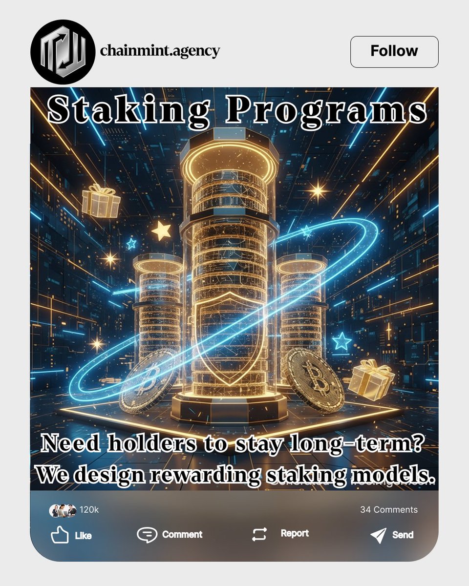 chainmintagency's tweet photo. 💎 Want holders to stay long-term?
We build rewarding staking systems that boost utility, trust &amp; loyalty.
👉 See more Web3 projects we’ve built: https://t.co/MTye9Z2iD2

#Staking #DeFi #Web3 #CryptoInvestors https://t.co/LDj6i3Mg3e
