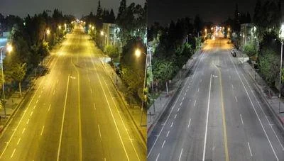 In 2014 the city of Los Angeles switched over to LED lighting for its street lights. 

This is the before and after.