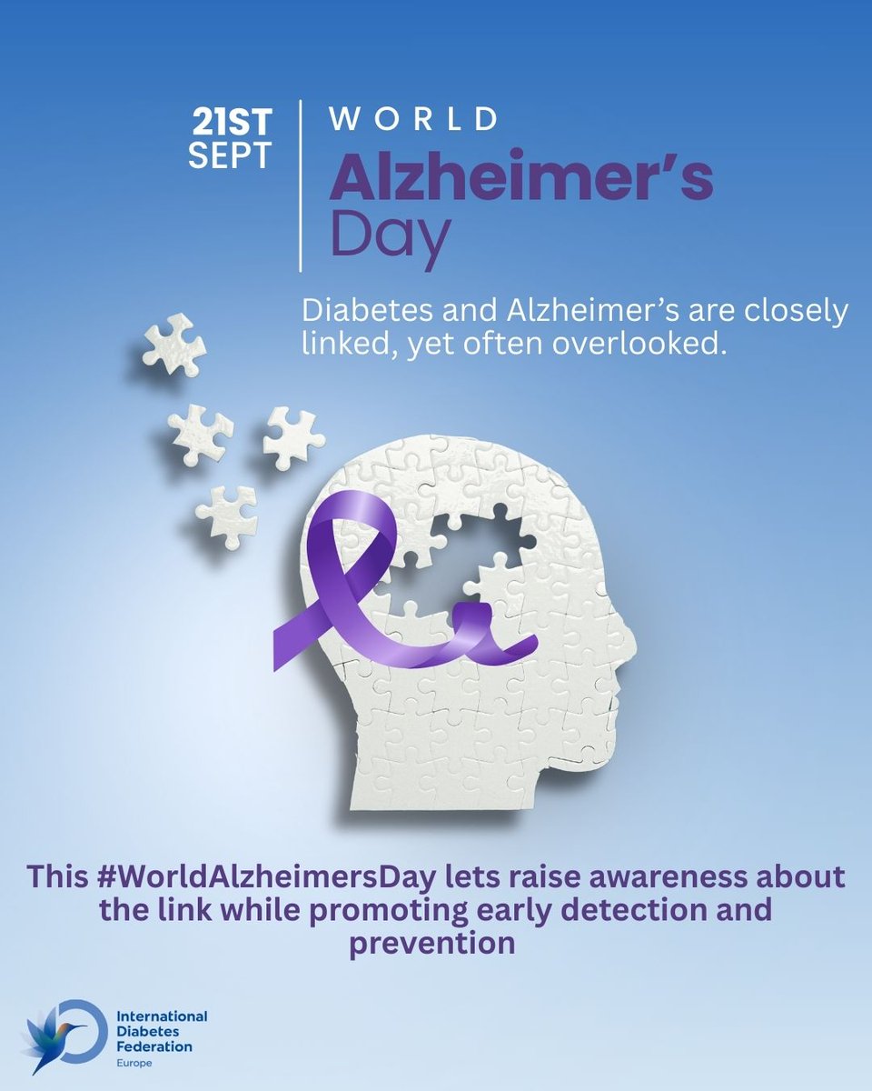 🧠💙 On #WorldAlzheimersDay we highlight the link between #diabetes &amp; dementia. 
 Type 2 diabetes increases the risk of dementia  through insulin resistance, vascular damage &amp; inflammation — but prevention is possible with glucose management, healthy lifestyles &amp; early action.
