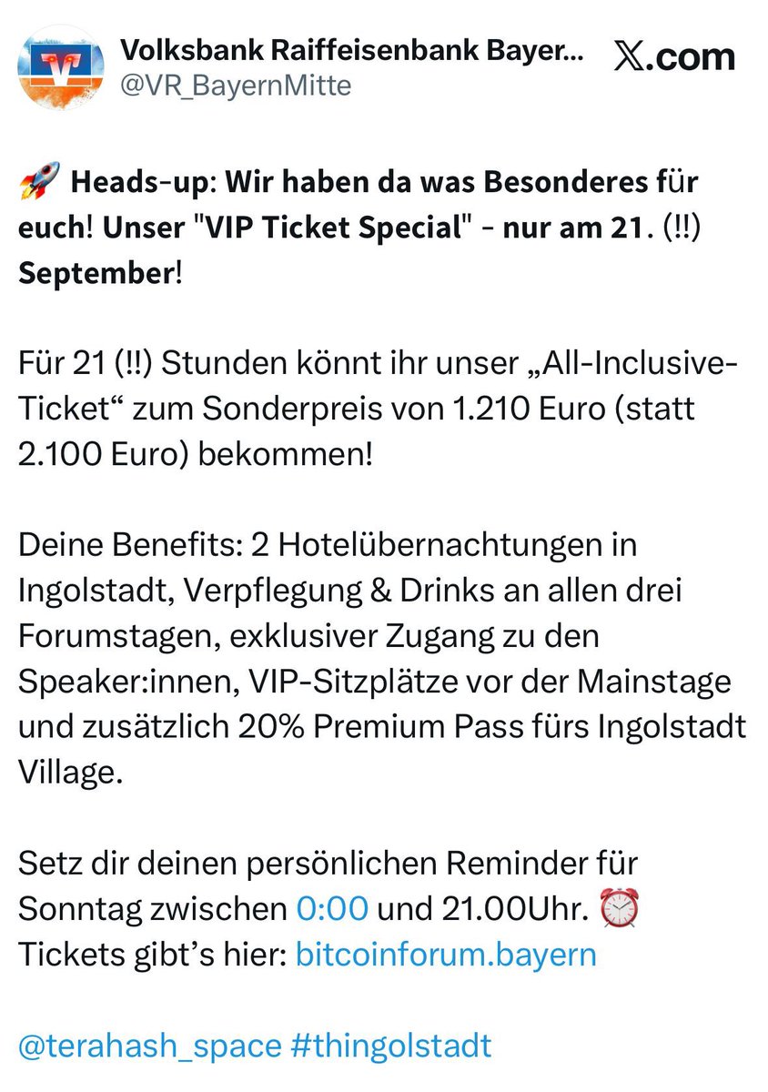 Das 3. Bitcoinforum als VIP!
Nutze am 21.09. das VIP Ticket Special