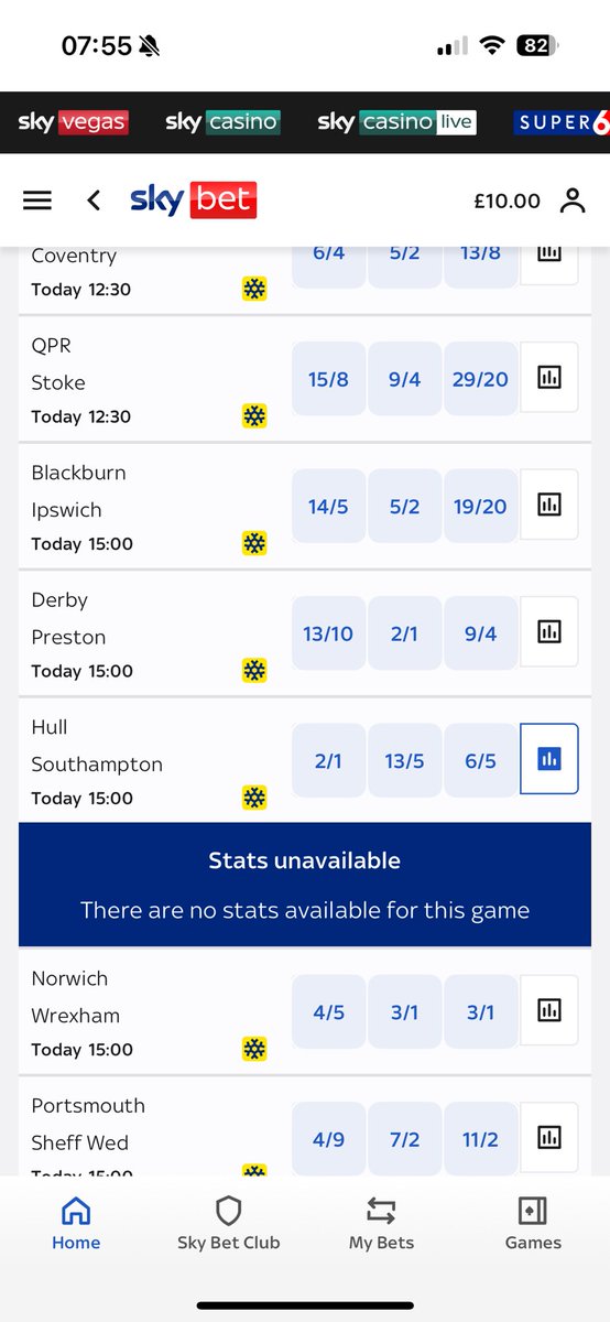 JamesNewsholme's tweet photo. Morning @SkyBet ,  will you be showing last 5 results on all games ? lots missing from English and European football, not ideal when trying to build an Acca 😅 https://t.co/IIa41e9yxj