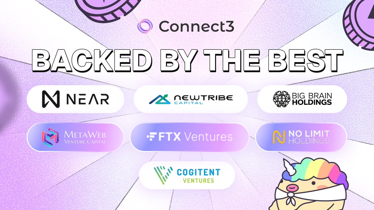 connect3world's tweet image. ❤️ Strong visions grow with strong support.
We’re proud to have some of the best names in Web3 backing Connect3 on our mission to build the universal social layer of the Open Web. 🌐✨
@BigBrainVC @nolimithodl @NewTribeCap @CogitentV @NEARMobile_app @MetaWebVC @FTX_Official…