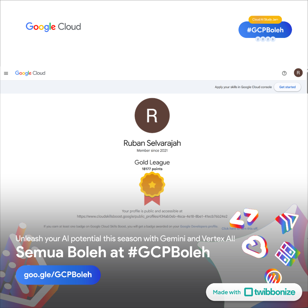 rubanselvarajah's tweet image. Phew, much harder than last year and much more AI focused but it&apos;s been an interesting journey for sure. Glad to have gotten the opportunity.

#GCPBoleh Season 7 completed!