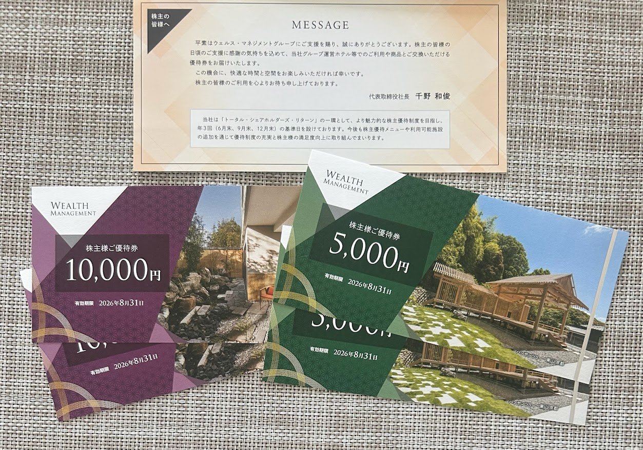 ウェルスマネジメント　優待券　30，000円分 ウェルスマネジメント 株主優待 30000円分 30000円分◇宿泊券