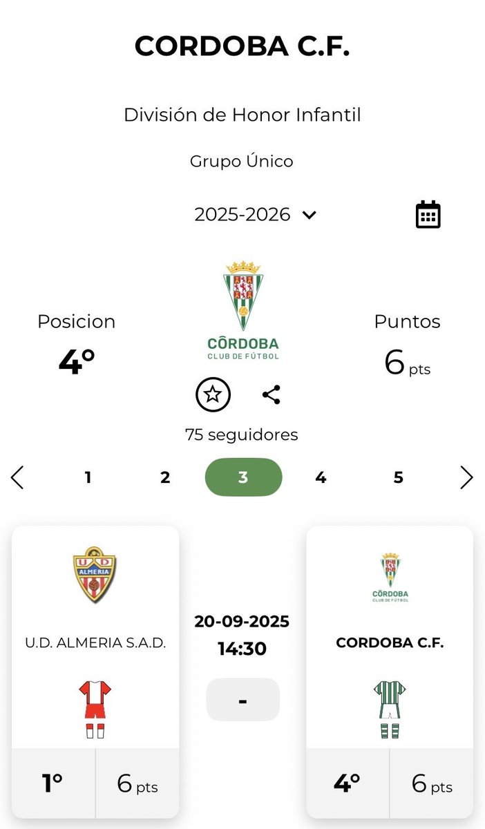 Hoy toca darlo todo.
Nuestro Córdoba C.F. Infantil visita al líder, la U.D. Almería.
📍 Almería
🗓️ 20/09/2025
⏰ 14:30h
Con trabajo, esfuerzo y equipo vamos a competir hasta el final.
¡Orgulloso de estos chavales! 💪🔥
#VamosCórdoba #CanteraVerdiblanca
#cordobacf
#ccf
#infantildh