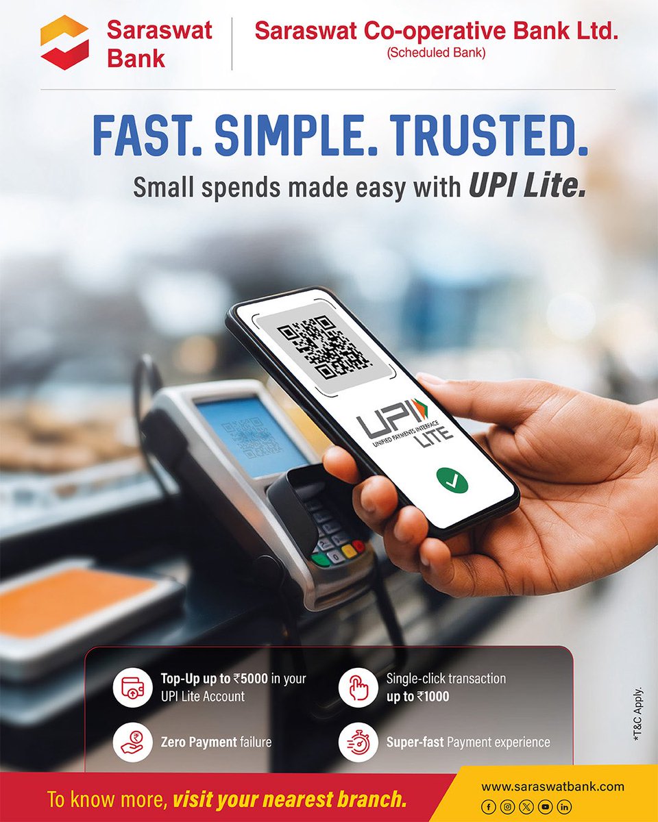 Your pocket-friendly payment buddy – UPI Lite is all you need for quick transactions.

#saraswatbank #Banking #UPILite