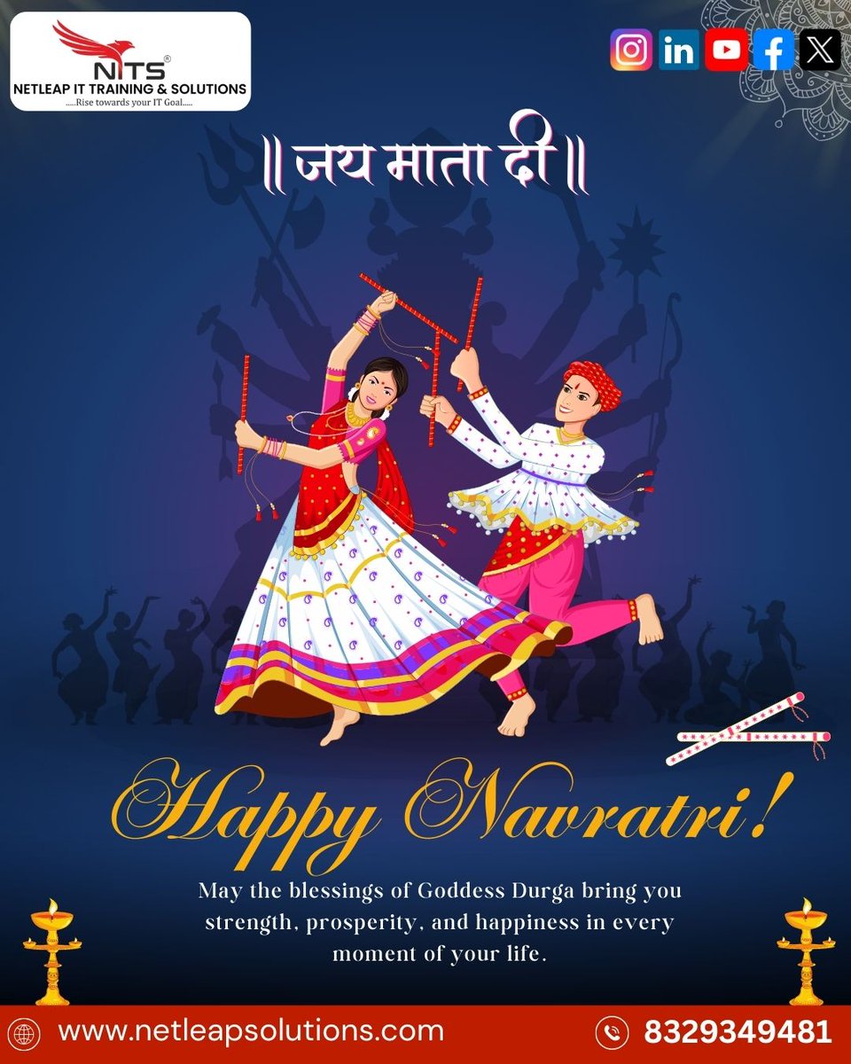 netleap_it's tweet image. This Navratri, let’s debug negativity, upgrade positivity, and secure our lives with devotion &amp;amp; wisdom. 💻🪔
NetLeap IT Training &amp;amp; Solutions wishes you a Happy Navratri! 🌸🙏
#Navratri2025 #TechWithTradition #NetLeapIT #FestivalOfNineNights