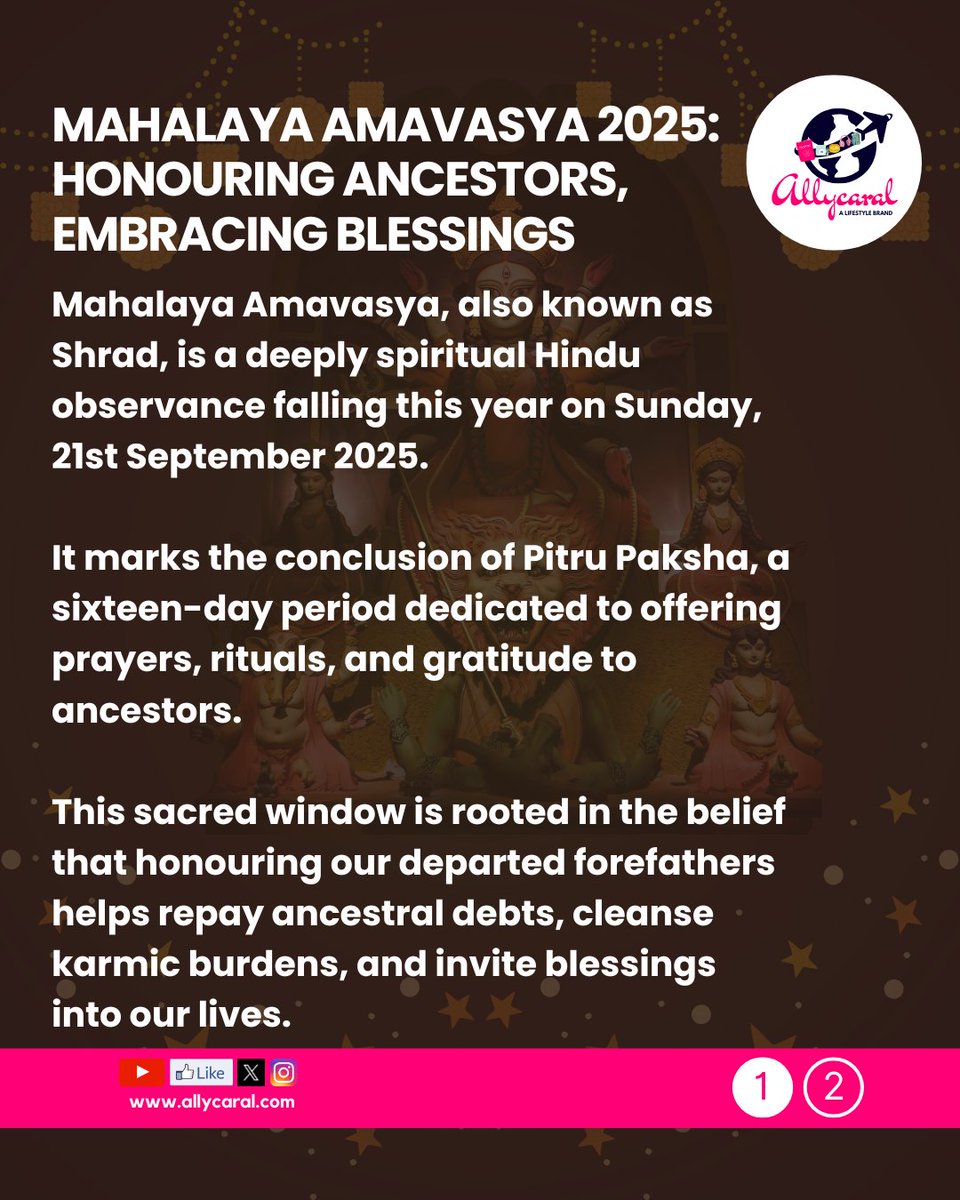 allycaralgoa's tweet image. Sept 21, 2025 — Mahalaya Amavasya. A sacred day to honour ancestors with Shradh &amp;amp; Tarpan. 🌿

Read on: allycaral.com/2025/09/20/mah…

May your ancestors bless your journey.
 Wishes from the Allycaral family. 🌼
#MahalayaAmavasya #Shradh #PitruPaksha