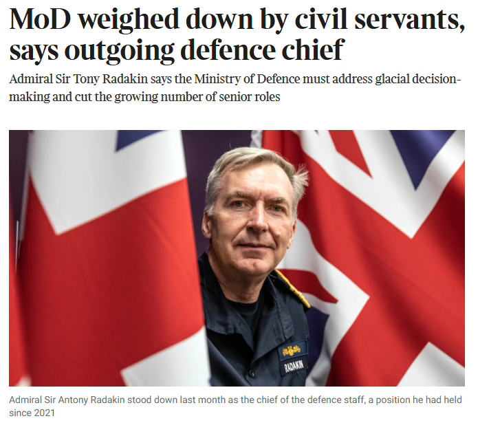 The curse of 'blob' indecision. This is the major brake on productivity in the public sector, multiple overlapping civil servics structures diluting authority and making decision making slow, accountability impossible  reduced to tawdry compromises between competing agendas.