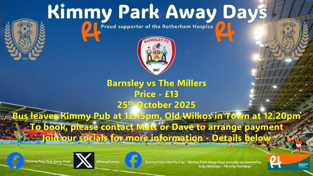Handful of seats remaining for Barnsley away. Get in touch to secure the seats. <a href="/RotherhamUnited/">Rotherham United</a>