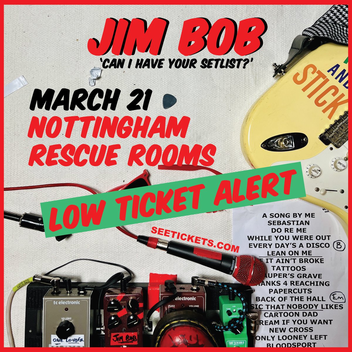 carter_usm's tweet photo. The Jim Bob tour got off to a flyer yesterday - nearly half the tickets have gone. Southampton is a little behind the pack with under 100 sold so far, but it’ll catch up soon enough. Out in front are Nottingham and Leeds, both of which are racing towards sell-outs this weekend. https://t.co/WoRk4MoUNJ