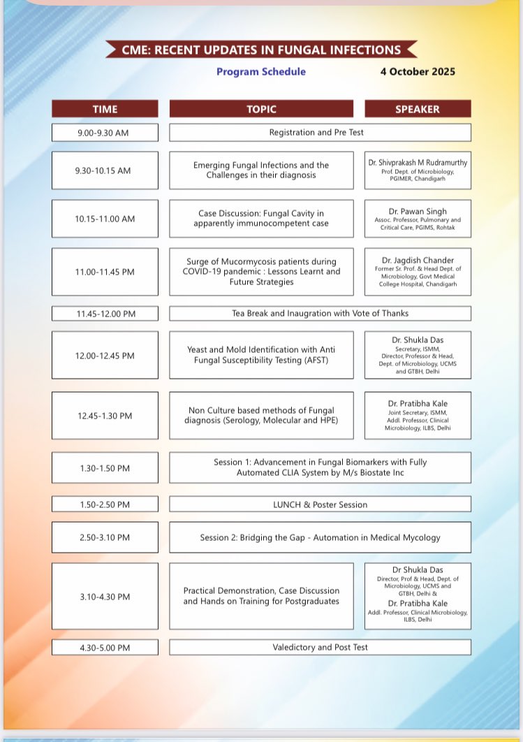 ISMM_India's tweet photo. 📢 CME on “Recent update in fungal infections”
📍 Dept. of Microbiology, PGIMS Rohtak in assoc. with ISMM
🔬 Engage | Learn | Update
👩‍⚕️ For clinicians, academicians, PGs &amp; HC professionals

📝 Register now: https://t.co/Mx8S2cUPZd
#MedicalMycology #FungalInfections #CME2025 #ISMM https://t.co/2WhyZmYJRU