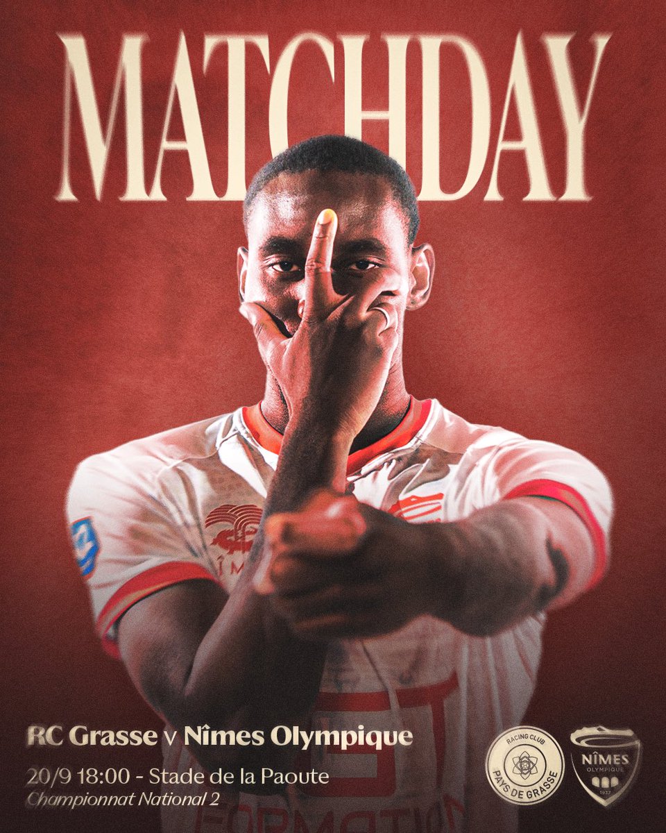 📢 Jour de match !

➡️ déplacement à Grasse.

RC Grasse vs Nîmes Olympique
🕕 18h00 – Stade de la Paoute

Tous derrière nos Crocos pour ramener les 3 points ! 🔴⚪️🐊
#NîmesOlympique #Crocos #N2 #MatchDay