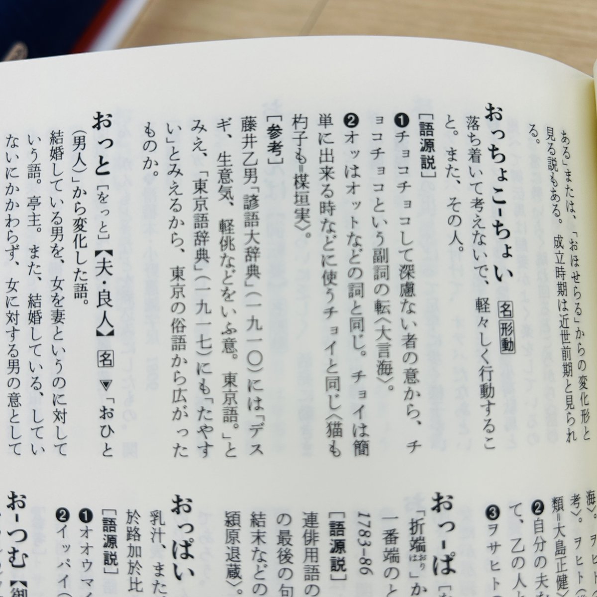 言葉あれこれ】 ふと「おっちょこちょい」が気になって、『日本語源大