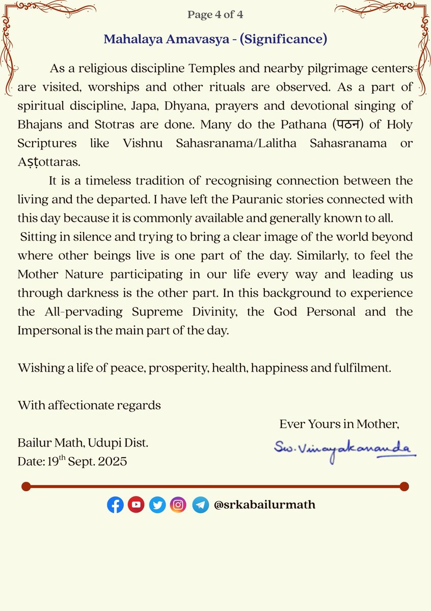 srkabailurmath's tweet image. Mahalaya Amavasya - Significance

A new write-up by Most Revered Swamiji 🙏🌺

#MahalayaAmavasya 
#PitruPaksha