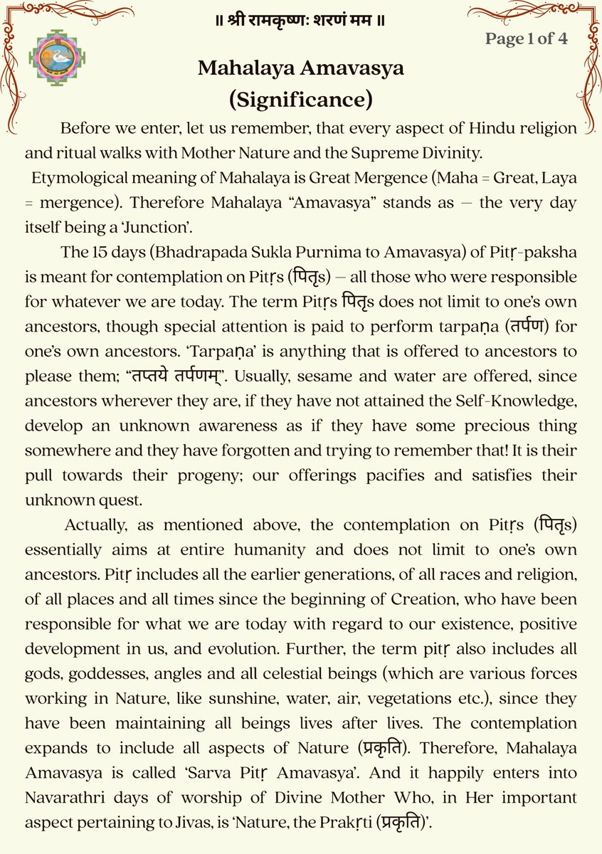 vivekadarshan's tweet image. Mahalaya Amavasya - Significance

A new write-up by Most Revered Swamiji 🙏🌺

#MahalayaAmavasya 
#PitruPaksha