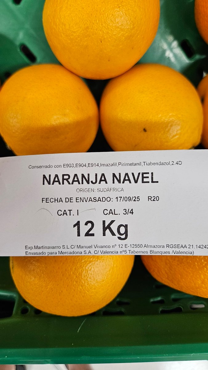 jfbruno70's tweet photo. Visto en @Mercadona ayer . Es un error que van a solucionar o un engaño al consumidor? En grande dice que el origen es España y en la letra pequeña que es de Sudáfrica.  Sr. Roig, defienda el producto de su tierra y en especial los cítricos. @CValencianos https://t.co/ao1SkkQVGR