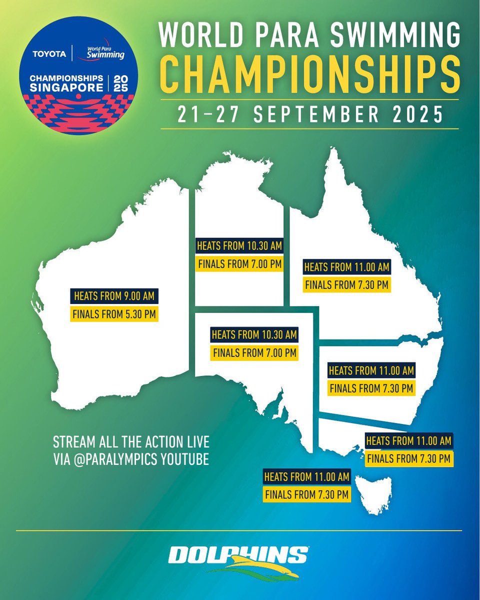ONE SLEEP TO GO!🐬 
And you don’t want to miss a minute! Our Para Dolphins hit the water tomorrow for Day 1 of World Paras in Singapore. 
Rookie Declan Budd &amp; team of 25 - including Para great Brenden Hall, Lex Leary &amp; Ben Hance set to 💫
 
Live stream @PARALYMPICS YouTube