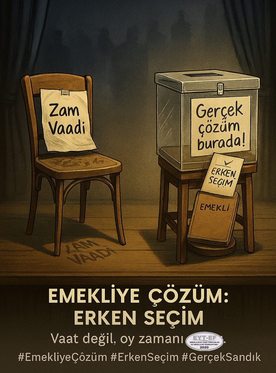 EYT-EF Ebru Coha (@ebrucoha1) on Twitter photo TAG
👇
#EmekliyeçözümErkenSeçim
Ülkenin yüzakı #Emekli yi açlığa, yokluğa mahkum eden iktidar çözüm üretmiyor.
Milyonların feryadı tek sözde birleşiyor.
Çözüm erken seçim!
Açlığa zincirleyen bu düzeni,
Emekli sandıkta bitirecek!
#5000KısmiyeçözümYASA
<a href="/RTErdogan/">Recep Tayyip Erdoğan</a>
<a href="/isikhanvedat/">Prof. Dr. Vedat Işıkhan</a> TAG
👇
#EmekliyeçözümErkenSeçim
Ülkenin yüzakı #Emekli yi açlığa, yokluğa mahkum eden iktidar çözüm üretmiyor.
Milyonların feryadı tek sözde birleşiyor.
Çözüm erken seçim!
Açlığa zincirleyen bu düzeni,
Emekli sandıkta bitirecek!
#5000KısmiyeçözümYASA
<a href="/RTErdogan/">Recep Tayyip Erdoğan</a>
<a href="/isikhanvedat/">Prof. Dr. Vedat Işıkhan</a>