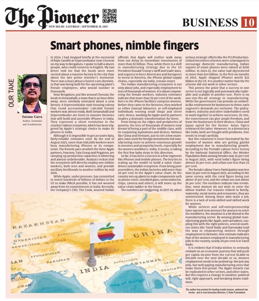 Apple’s iPhone manufacturing in India is creating a silent revolution in the labour ecosystem. By August 2025, over 600,000 workers, mostly women, are employed directly, with millions more benefiting indirectly. The initiative empowers women, boosts incomes, and helps India climb