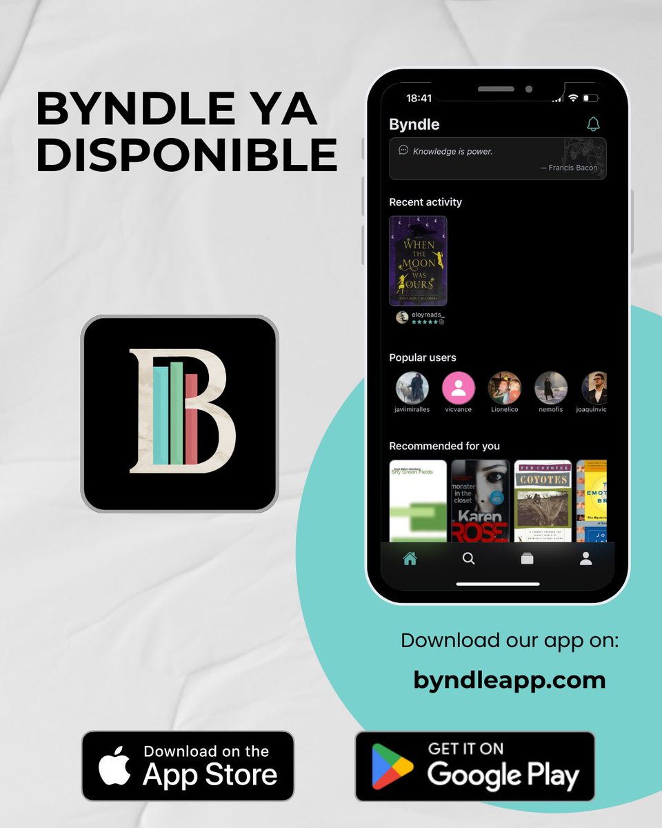 byndleapp's tweet image. ¡Lanzamos Byndle!
El espacio social creado por lectores, para lectores. 📚

👤 Crea tu perfil lector
📝 Organiza tus listas
💬 Comparte reseñas y citas
🌍 Conecta con una comunidad que lee como tú

📲 Descárgala gratis en iOS &amp;amp; Android
👉 Link en bio
#BookTok #bookapp #books