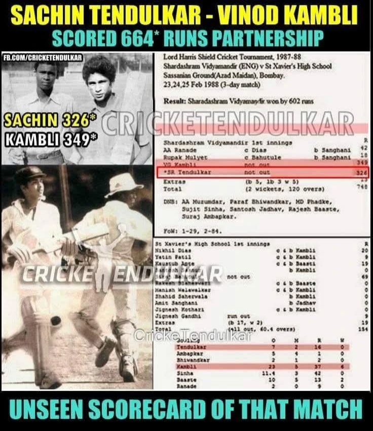 Everyone knows about the record breaking unbeaten partnership of Sachin &amp; Kambli for Sharadashram Vidya Mandir. Both scored triple hundreds and remained unbeaten.

The next batsman padded up was Amol Muzumdar. Amol waited all the time for his turn and when the team declared at