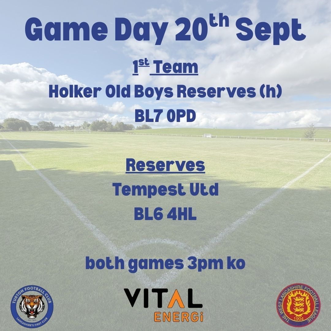 Game Day

Club isn’t leaving BL postcode today!

1st team host Holker Old Boys Reserves 

Ressies go accross town to play Tempest Utd 

All support welcome 🐯⚽️💙