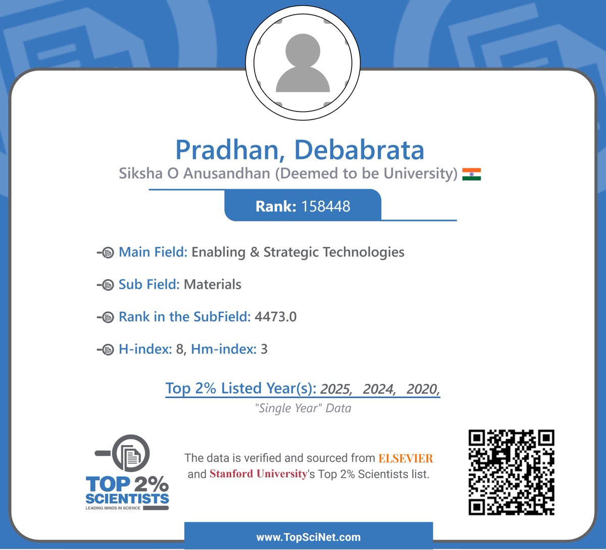 Debabrata_1981's tweet photo. Stanford University TOP 2% scientists in Materials https://t.co/LHvjKuXjOQ