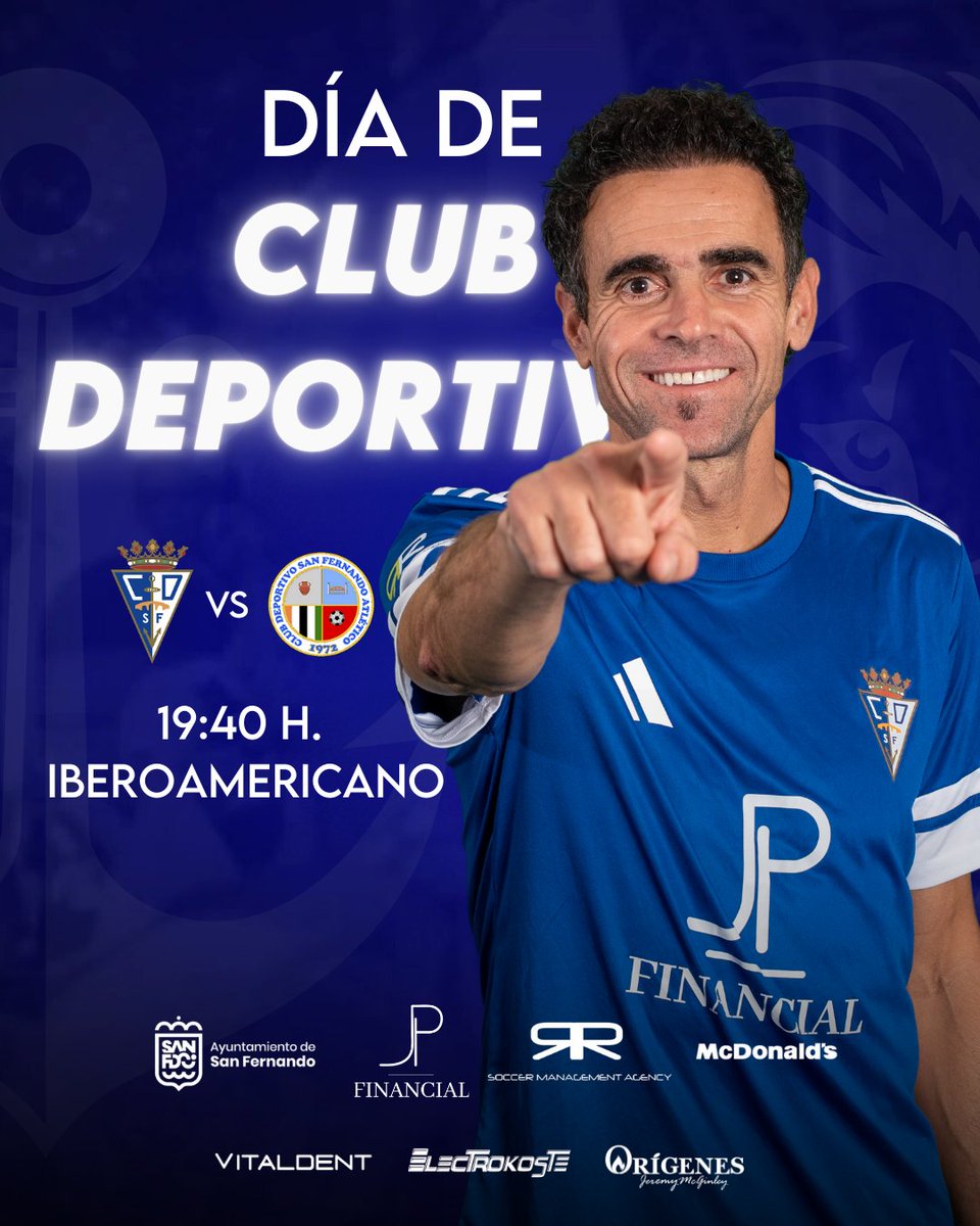 💙 ¡Ha llegado el 𝑫𝒊́𝒂 𝒅𝒆 𝑪𝒍𝒖𝒃 𝑫𝒆𝒑𝒐𝒓𝒕𝒊𝒗𝒐 que todos esperábamos! 

🆚 <a href="/CDSFAtletico/">CD San Fernando Atlético</a>
🕙 19:40 h. 
🏟️ Estadio Iberoamericano 
📅 Jornada 1
🆓 Socios CDSF: Gratis
🎟️ Entrada General: 5€
ℹ️ bit.ly/3KcVk9M

#CDSanFernando1940