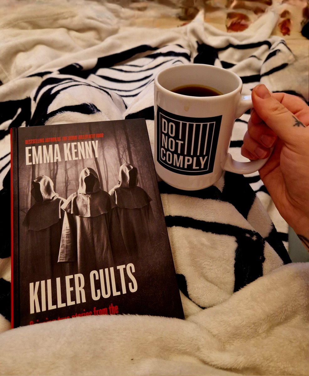 Nice chilled morning with a coffee in my 'Do not Comply' mug, curled up in my Kennys crime cult blanket, and going to start the new killer cults book by the amazing <a href="/emmakennytv/">Emma Kenny</a> - your merch is incredible as is all you do. ❤️ ❤️❤️