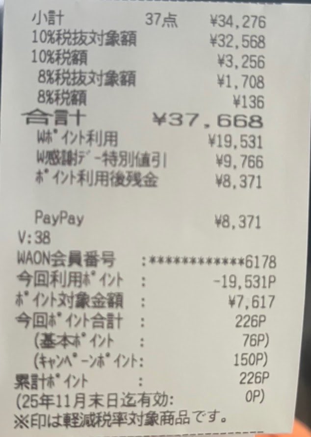20日のウエ活
だいたい2万ポイント使って、1万円分お得にお買い物できた！