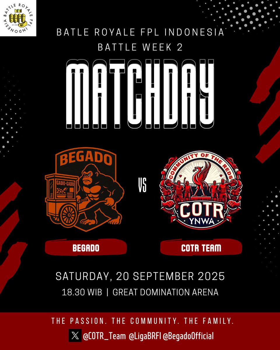 BW 2

Tandang ke ibu kota <a href="/BegadoOfficial/">BeGado!</a>.
Kita bisa. 🔥💪⚔️🎯
#brfi #liga4 #FPL #FPLCommunity #BGDCTR #YNWA #YNWA20 #JFT97 #GoCotrGo #FPLIndonesia