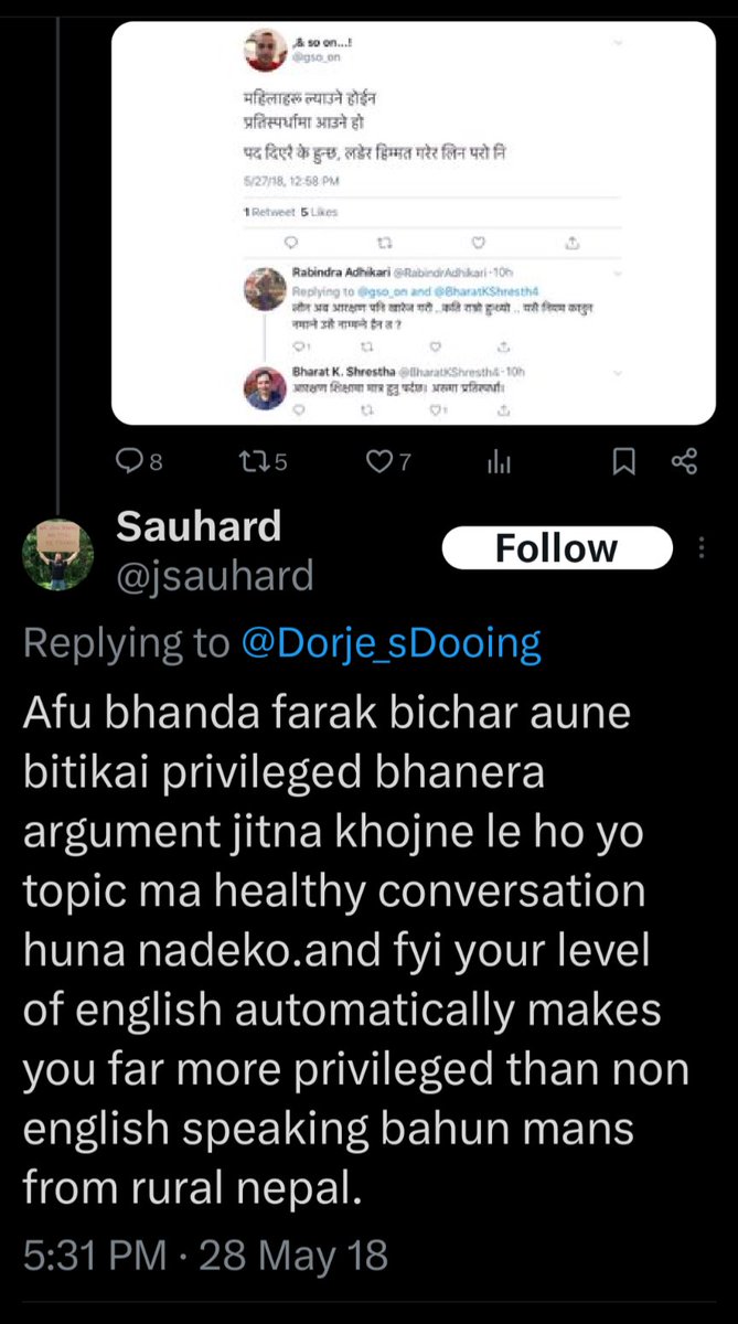 Dorje_sDooing's tweet image. Another reason to DRAMATICALLY improve the quality of education in #Nepal? So that ppl understand
1. what #StructuralPrivilege is,
2. who enjoys it &amp;amp; why, &amp;amp; therefore
3. who should get reservation, &amp;amp;
4. how to differentiate between it &amp;amp; other kinds of #privileges.
