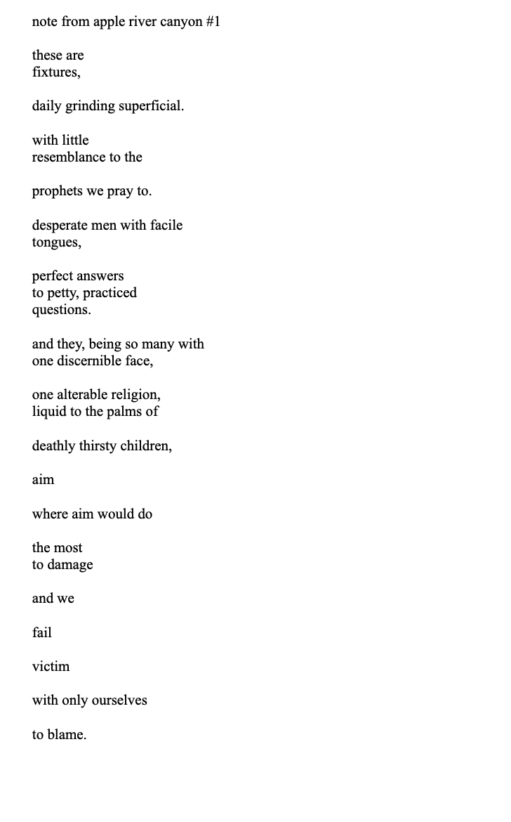 #poetry #poetrylovers #poetrycommunity #poetrytwitter #poem #poet #PoeticTruths
#BraveWrite  #poetsoftwitter #WritersofTwitter #WritingCommunity

note from apple river canyon #1