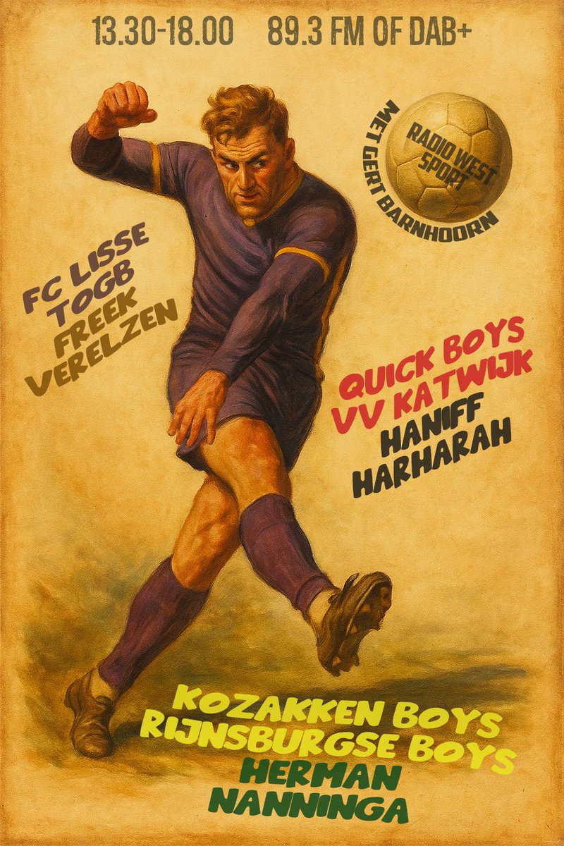 ⚔️ De Katwijkse derby staat vandaag op het programma in Radio West Sport. Daarnaast zijn we bij de uitwedstrijd van Rijnsburgse Boys in Werkendam en bekijken we de verrichtingen van FC Lisse.

🕰️ Mis niets vanaf 13.30 uur op Radio West (89.3fm).