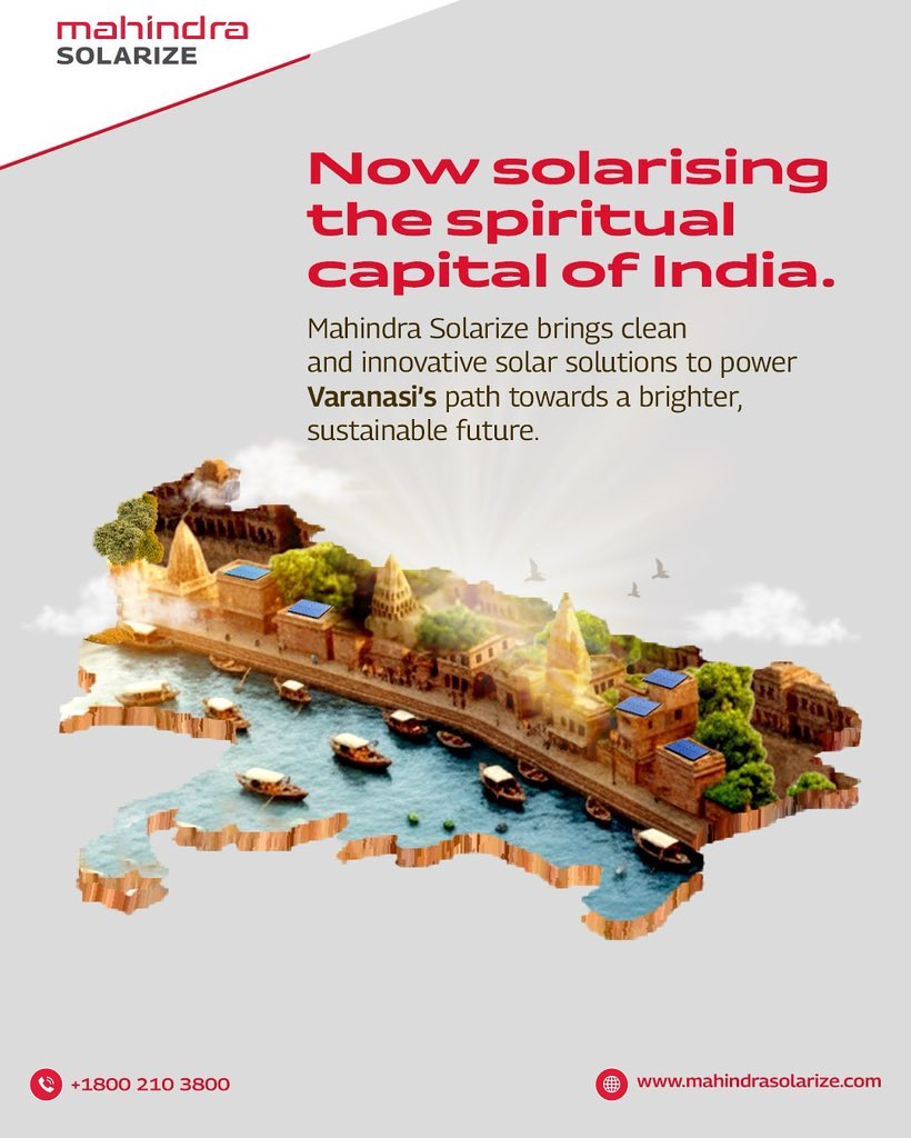 MSolarize's tweet image. From the ghats of the Ganga to the homes of Varanasi,
Mahindra Solarize is here to bring the light of clean, renewable energy. Together, let’s create a sustainable future for generations to come.

Toll Free No: 1800 210 3800
Visit: mahindrasolarize.com 

#MahindraSolarize
