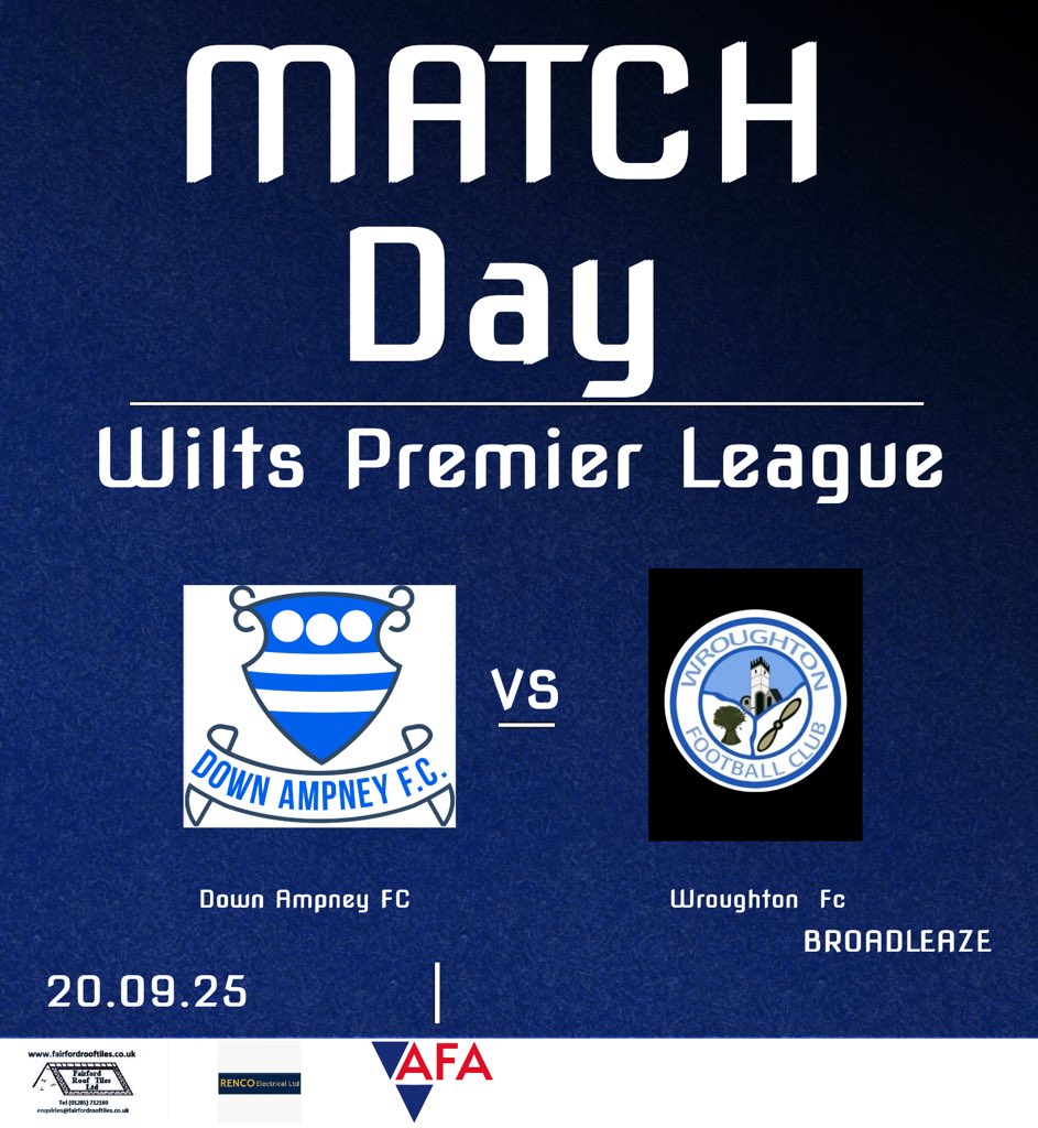 Down Ampney FC (@officialdafc1) on Twitter photo Its matchday and we travel to <a href="/Wroughton_FC/">Wroughton FC</a> looking to bounce back from last weeks loss.
COYDA 💙 Its matchday and we travel to <a href="/Wroughton_FC/">Wroughton FC</a> looking to bounce back from last weeks loss.
COYDA 💙