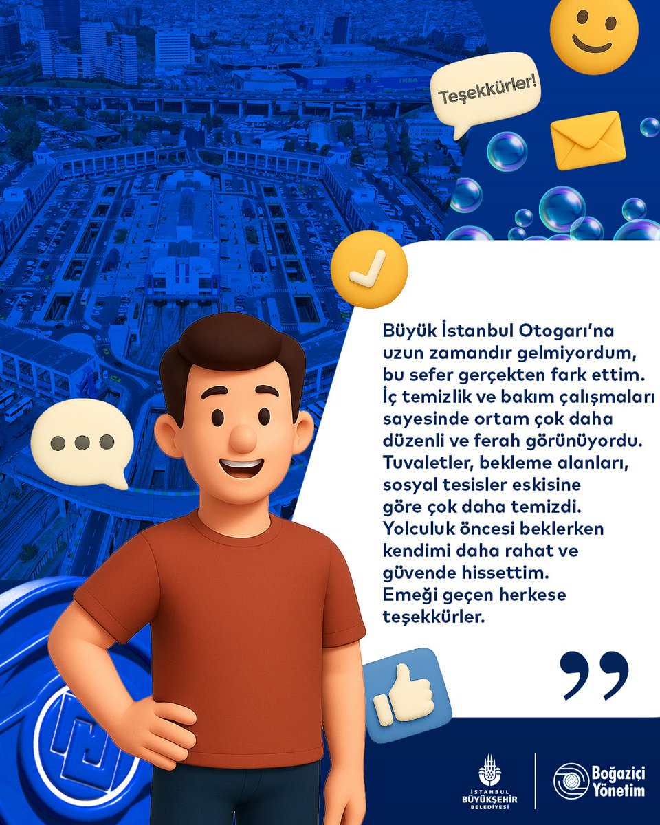 💙 Teşekkür İstanbullulardan geliyor! 🙏
 
153 Çözüm Merkezi ve dijital platformlardan bize ulaşan mesajlarda, vatandaşlarımız temizlik çalışmalarımızdan duydukları memnuniyeti paylaşıyor. 💬

Her bir teşekkür, sahada özveriyle görev yapan ekiplerimizin emeğini taçlandırıyor.