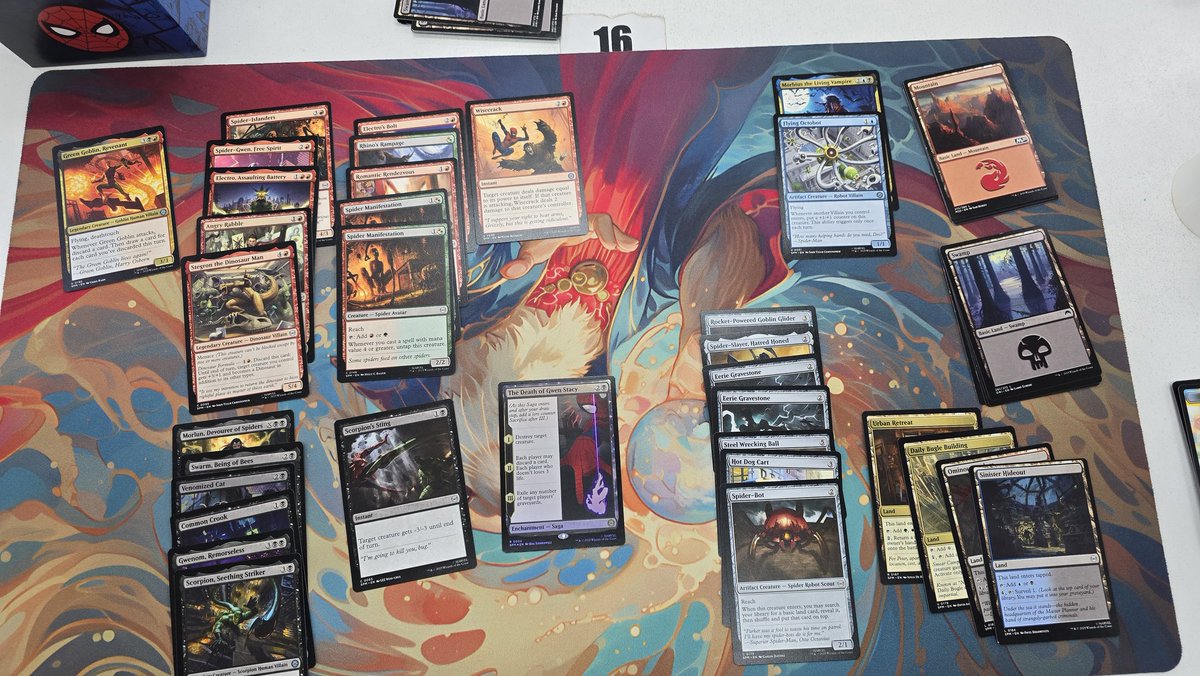 Played my first MTG Prerelease with #mtgspiderman, Rakdos with a splash of Morb. 

Came first (thanks to a friendly opp who conceded before he could win) 😤