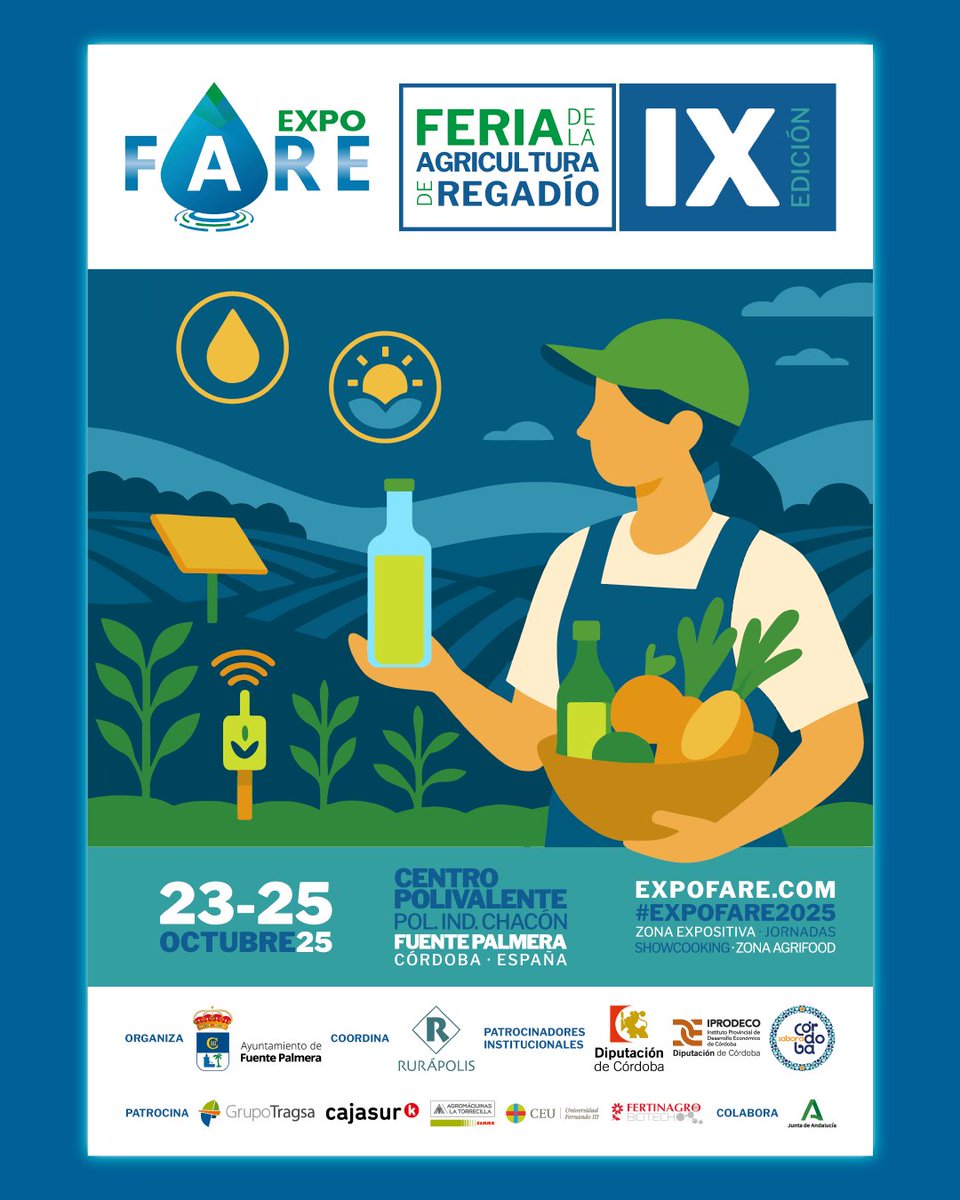 🖼️ Ya está aquí el cartel de #EXPOFARE2025.

Lo descubrimos ayer en la <a href="/dipucordoba/">Diputación de Córdoba</a>, un momento especial que marca el arranque de una edición con mucha ilusión compartida. Del 23 al 25 de octubre, Fuente Palmera volverá a ser el punto de encuentro del sector.