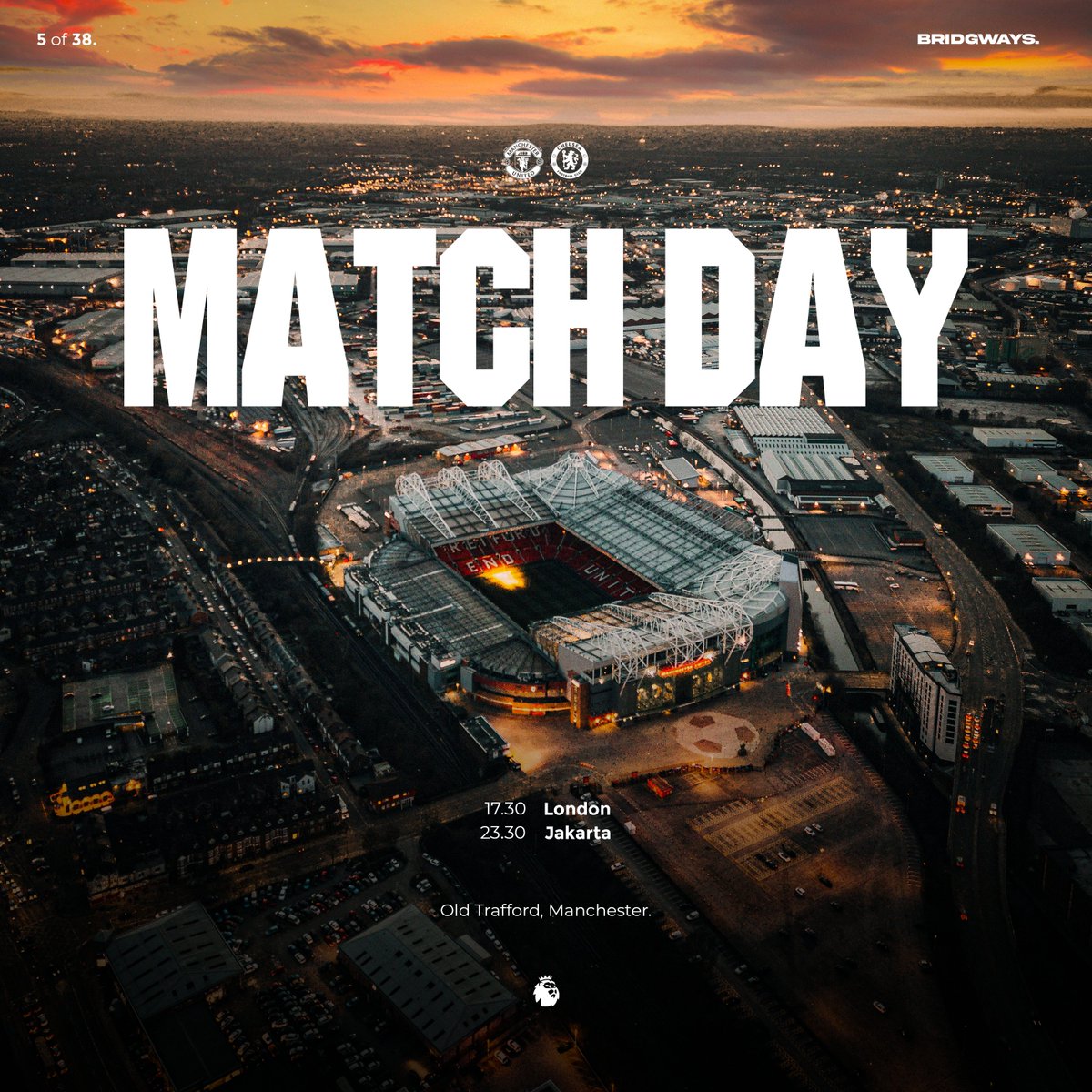 It's Match Day, Manchester United vs. Chelsea. 🍿🍻

🏴󠁧󠁢󠁥󠁮󠁧󠁿 17.30 - BST (London)
🇮🇩 23.30 - WIB (Jakarta)

Don't miss it.