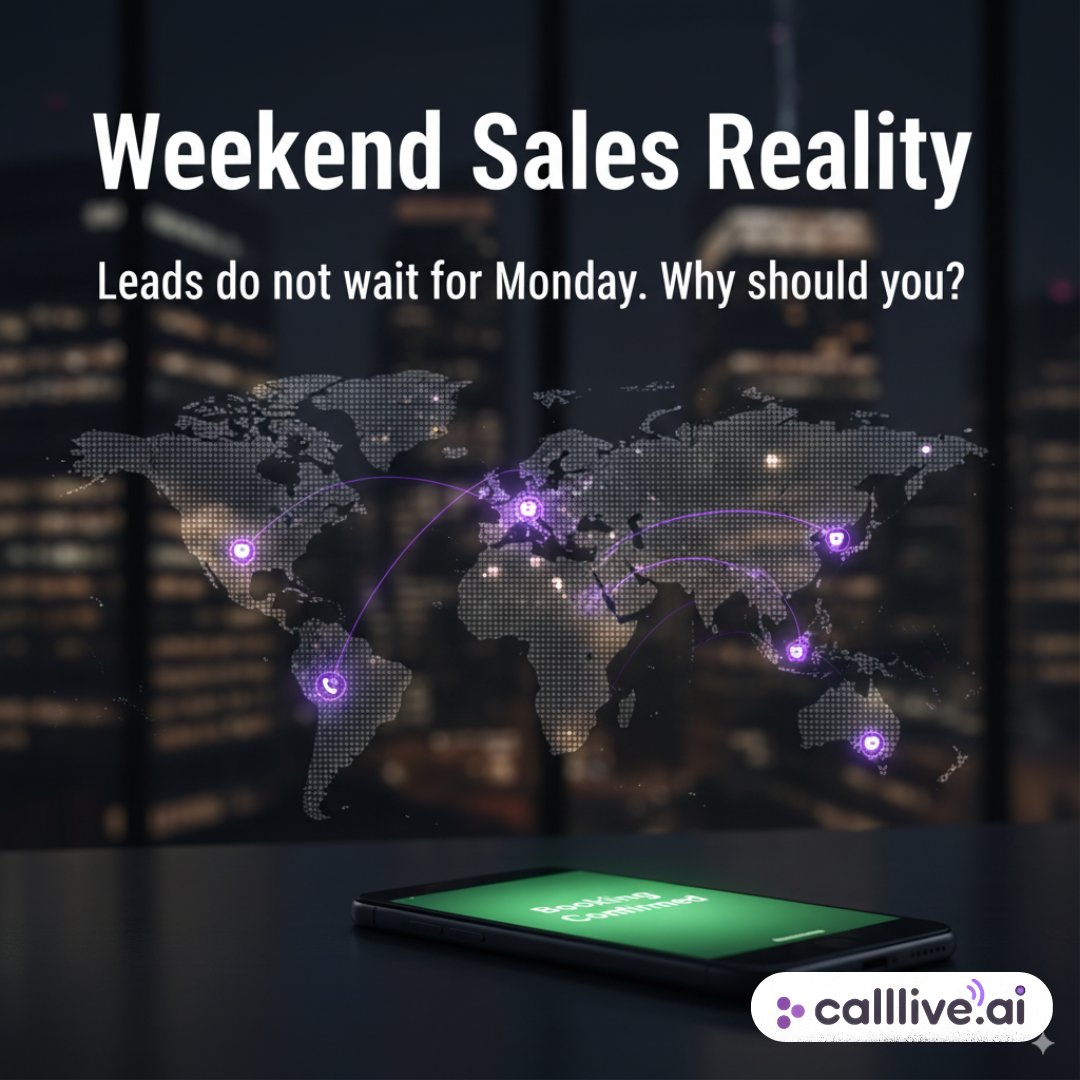 CallLiveAI's tweet photo. 🚨 Weekend truth: The best leads do not wait for Monday.
While you are offline, they are moving on.
Here is how https://t.co/P8WUCx8bzG keeps you in the game 24/7 👇 https://t.co/pXZzz24ROw