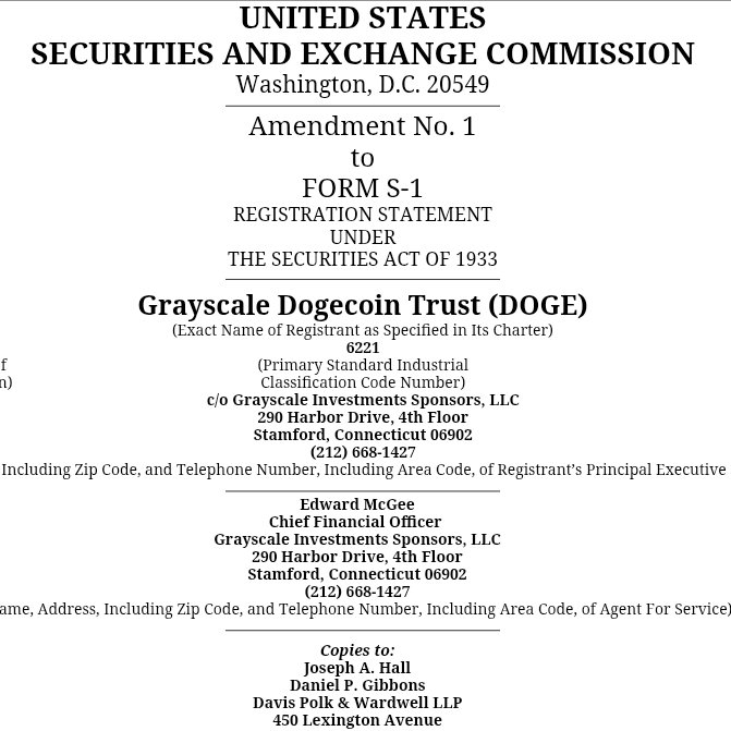 cryptorover's tweet image. 💥BREAKING:

🇺🇸 Grayscale files an amended S-1 for Dogecoin $DOGE ETF.